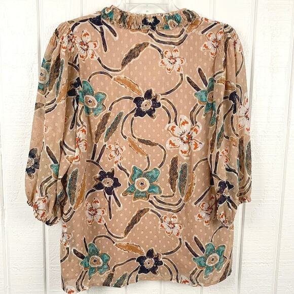 Joie Women Floral Swiss Dot 3/4 Sleeve Pink Blouse Top Spring Office Large - Picture 5 of 8